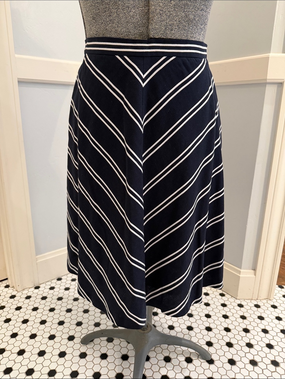 Talbots Navy and White Striped Circle Skirt